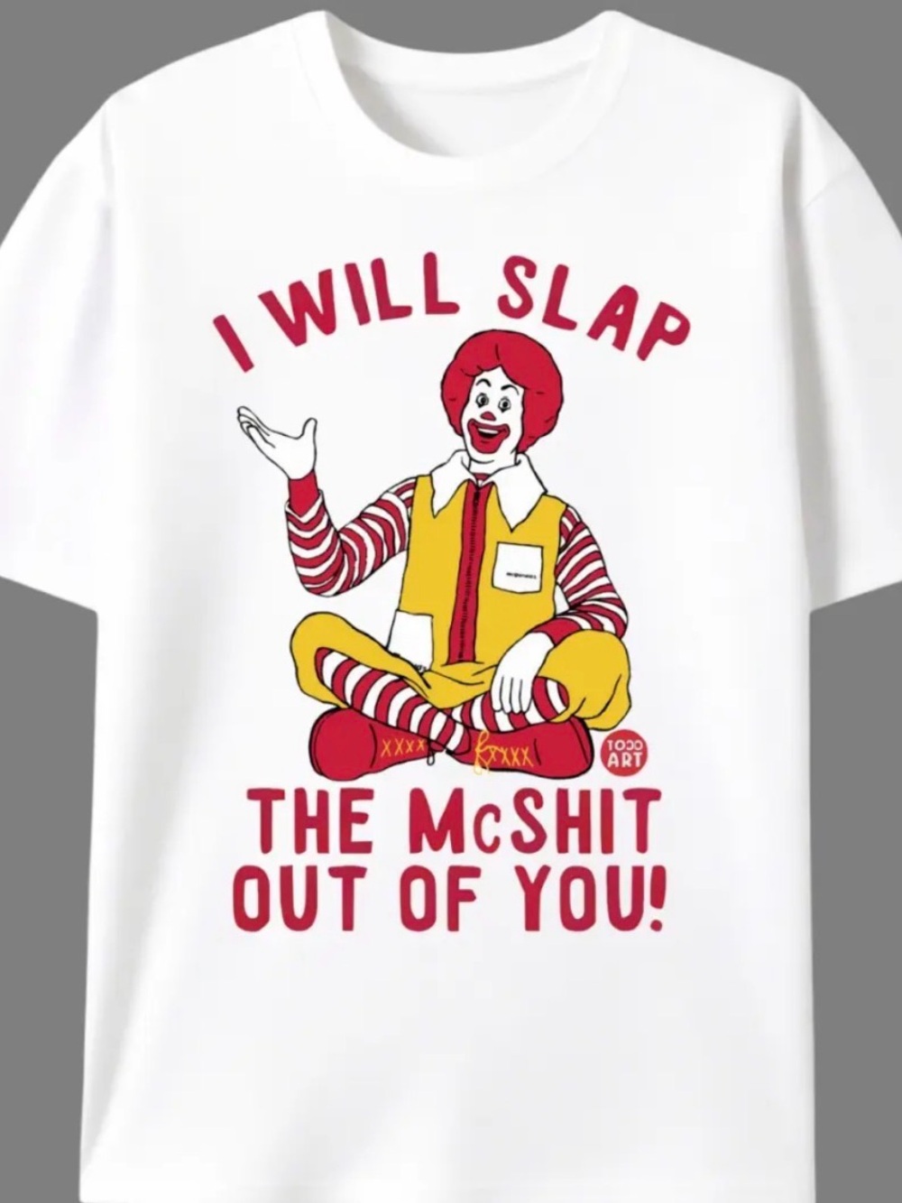 Mens White Graphic Top with Red & Yellow Cartoon Print